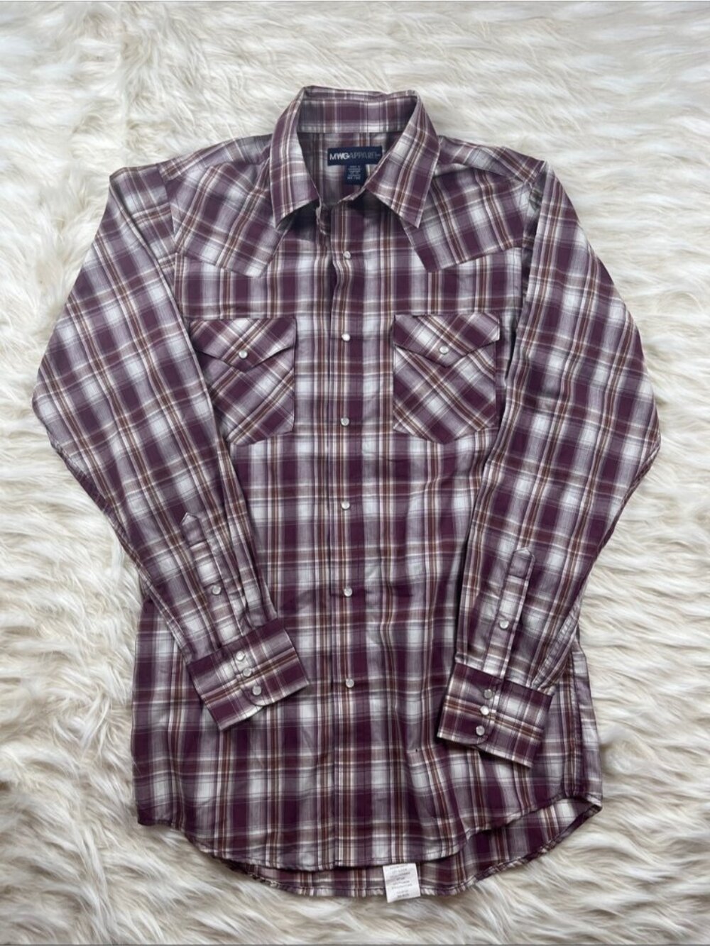 MWG Pearl Snap Shirt Medium Tall Multicolor Plaid